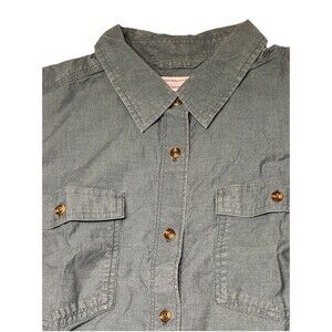 Carhartt Chambray Women’s Work Shirt Ribbed Panels Roll Tab Sleeves Size XL